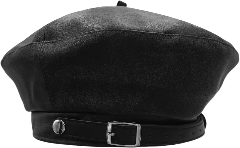 MINGSEECESS Women PU Leather French Black Beret Hat Causal Beanie Hat - Image 2